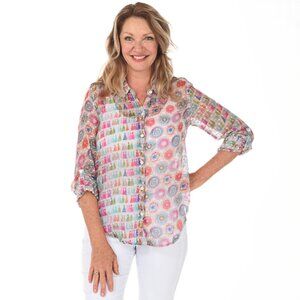 APNY | Medallions Swiss Dot Botton‎ Down Shirt | Size XS Women's